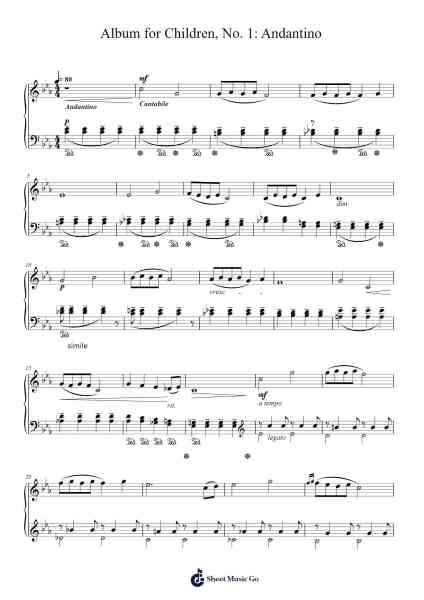 Album for Children, No. 1: Andantino Sheet Music by Aram Khachaturian-Arr.Jorthodore Adegee