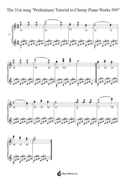 The 31st song "Preliminary Tutorial to Cherny Piano Works 599" Sheet Music by Czerny-Arr.Francesphrey Faholmes