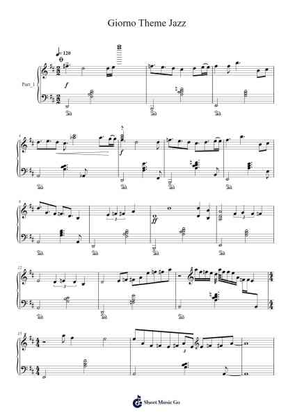 Giorno Theme Jazz Sheet Music by Yugo Kanno-Arr.Galsnick Theothew