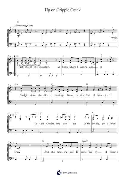 Up on Cripple Creek Sheet Music by The Band-Arr.Mollwalsh Dinions
