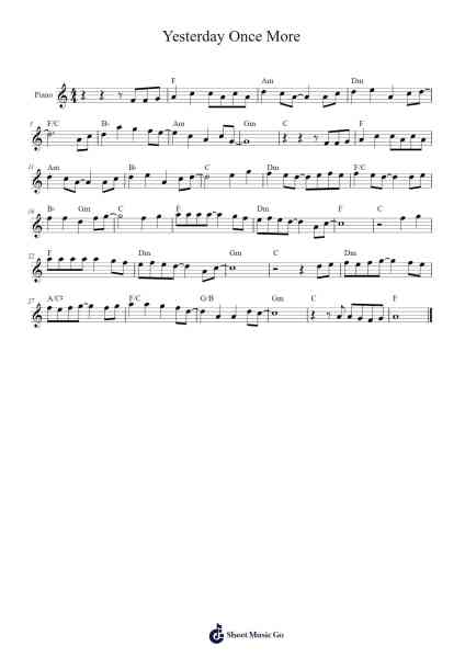Yesterday Once More Sheet Music by The Carpenters-Arr.Eveken Dougloyd
