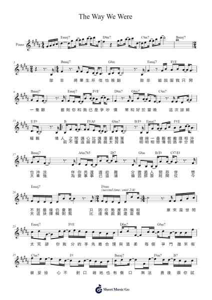 The Way We Were Sheet Music by 張敬軒Hins Cheung-Arr.Betle