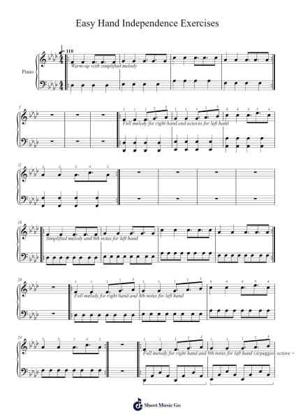 Easy hand independence exercises Sheet Music by StartEnjoyingPianoPractice-Arr.Cashshop