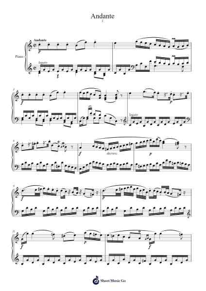Piano Sonata No. 5 in G Major, K. 283: II. Andante Sheet Music by Wolfgang Amadeus Mozart-Arr.Lawwald