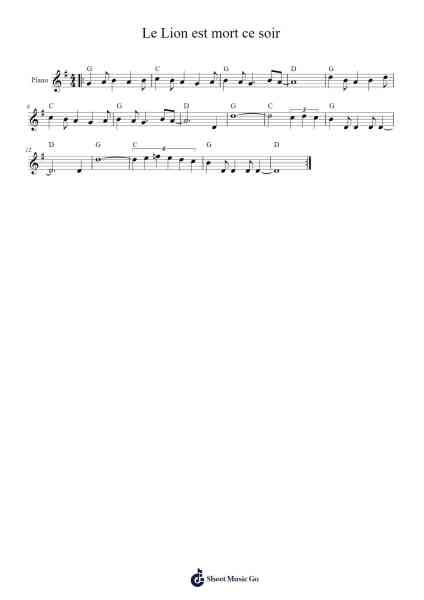 Le Lion est mort ce soir Sheet Music by Pow Wow-Arr.Thodorece