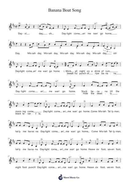 Banana Boat Song Sheet Music by Harry Belafonte-Arr.Reyblume Poundtor