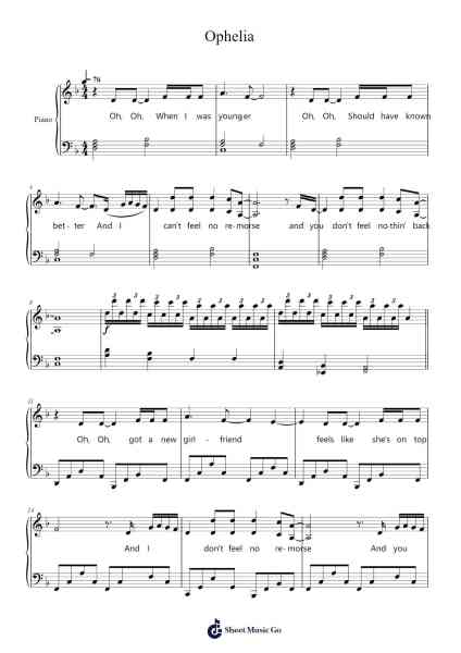 Ophelia Sheet Music by The Lumineers-Arr.Drewyes Deirty