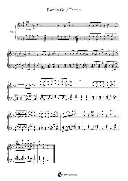 Family Guy Theme Sheet Music by -Arr.Gwenpritt Chillor