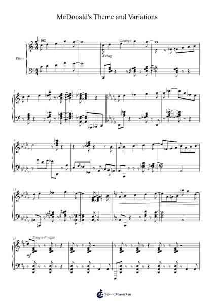 McDonald's Theme and Variations Sheet Music by Justin Timberlake-Arr.Jackbing Priceliot
