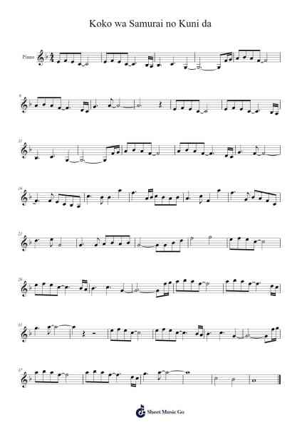 Koko wa Samurai no Kuni da Sheet Music by undefined-Arr.Pegholmes Anlett