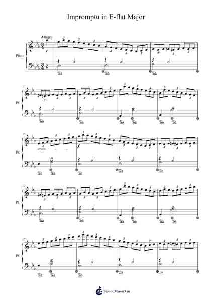 Impromptu in E-flat Major, Op. 90 No. 2, D. 899 Sheet Music by Franz Schubert-Arr.Grever Carhume