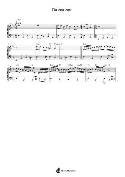 Da zna zora Sheet Music by Halid Beslic/Zeljko Bebek-Arr.Make