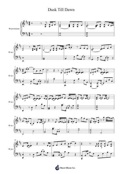 Dusk Till Dawn Sheet Music by Zayn Malik-Arr.Dawnbian Sherqe