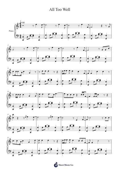 All Too Well Sheet Music by Taylor Swift-Arr.Brownli Zangstuart