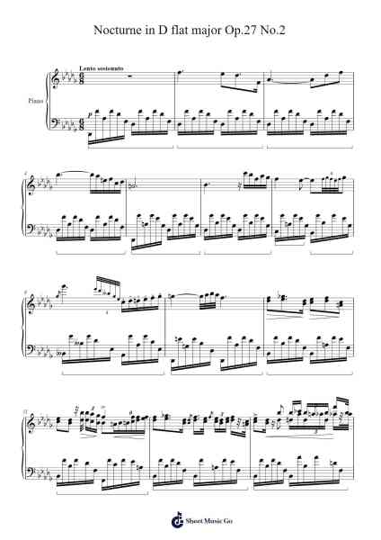 Nocturne in D flat major Op.27 No.2 Sheet Music by Frederic Chopin-Arr.Yeapont Trecob