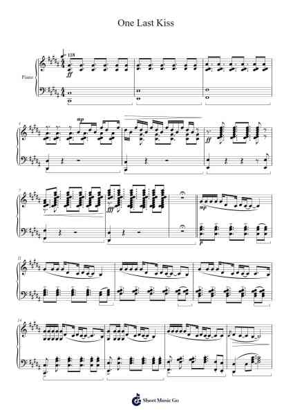 One Last Kiss Sheet Music by 宇多田ヒカル-Arr.Hughlon