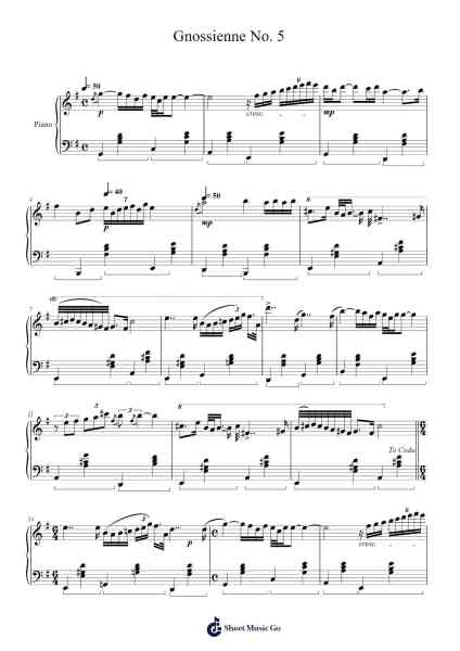 Gnossienne No. 5 Sheet Music by Erik Satie-Arr.Willmand Dundre