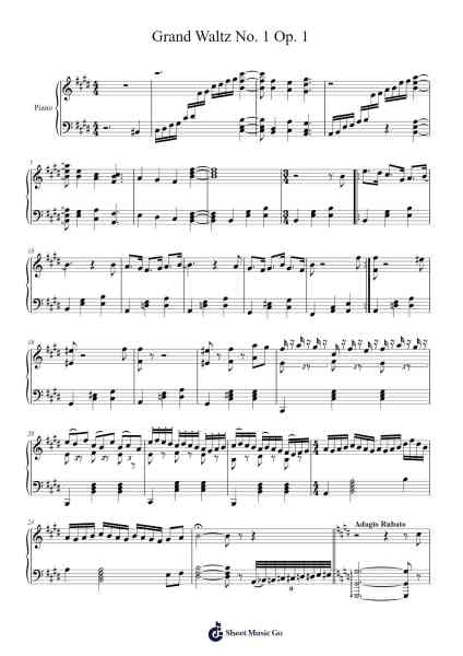 Grand Waltz No. 1 Op. 1 Sheet Music by Música Clásica-Arr.Shirvien