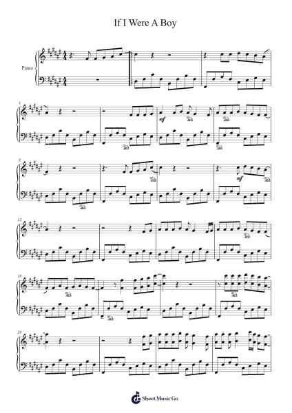 If I Were A Boy Sheet Music by Beyoncé-Arr.Gwensey Brookving