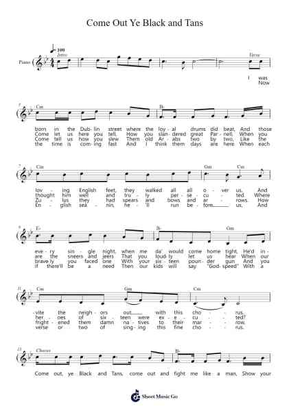 Come Out Ye Black and Tans Sheet Music by The Wolfe Tones-Arr.Campgins