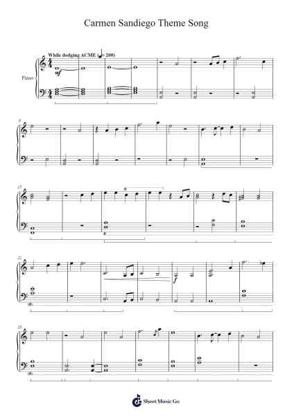 Carmen Sandiego Theme Song Sheet Music by Misc Television-Arr.Upving