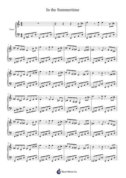 In the Summertime Sheet Music by Mungo Jerry-Arr.Jecie Youngjean