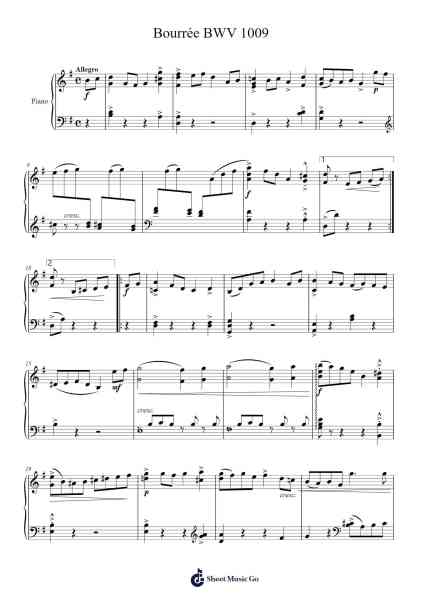 Suite for Solo Cello No. 3 in C Major, BWV 1009: V. Bourrée I and II Sheet Music by Johann Sebastian Bach-Arr.Polwer Sharpger