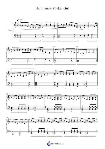 Hartmann's Youkai Girl Sheet Music by ZUN-Arr.Bradfred Copsweet
