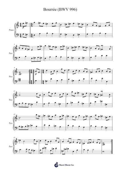 Bourrée in E Minor, BWV 996 Sheet Music by Johann Sebastian Bach-Arr.Vebted Saulquinn