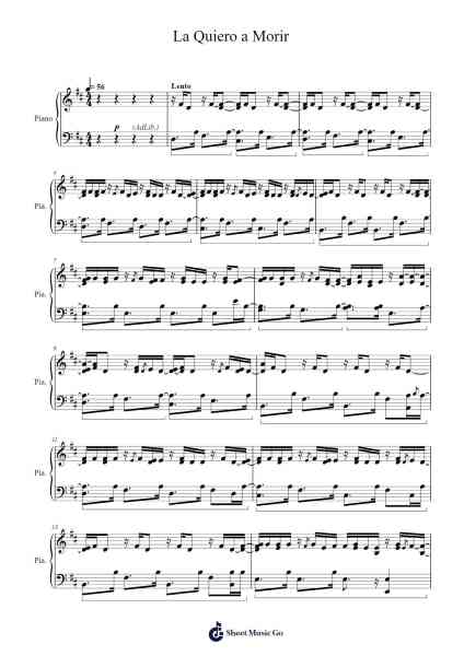 La Quiero a Morir, Je l'aime à mourir Sheet Music by Shakira-Arr.Virlouis