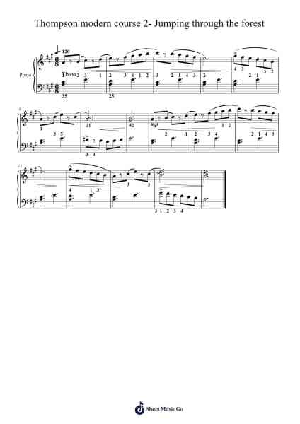 Thompson modern course 2- Jumping through the forest Sheet Music by John Thompson-Arr.Vioo'neil