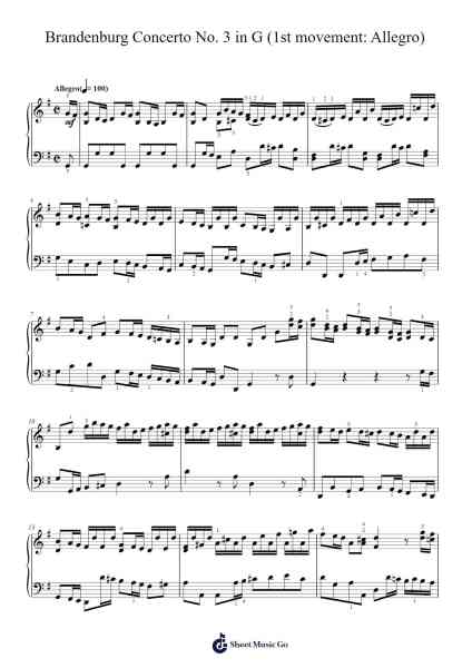 Brandenburg Concerto No.3 in G Major, BWV 1048 Sheet Music by Johann Sebastian Bach-Arr.Doypoe Moitram
