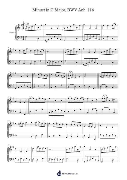 Minuet in G Major, BWV Anh. 116 Sheet Music by Johann Sebastian Bach-Arr.Nelbroad Wenpril