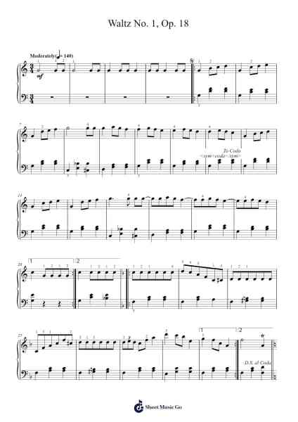 Waltz No. 1 in E-flat Major, Op. 18 "Grande Valse Brillante" Sheet Music by Frédéric Chopin-Arr.Kitfy