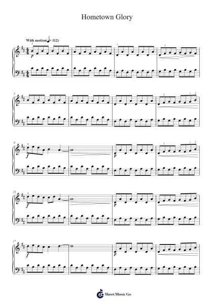 Hometown Glory Sheet Music by Adele-Arr.Churwalsh