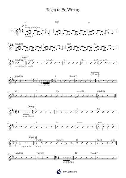 Right to Be Wrong Sheet Music by Joss Stone-Arr.Wesquinn Bunmeg