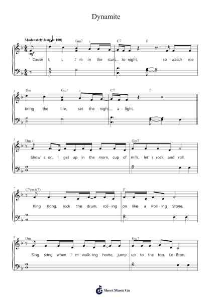 Dynamite Sheet Music by BTS-Arr.Montbrook