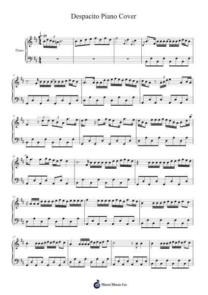 Despacito Piano Cover Sheet Music by Kaylee Lynn-Arr.Burnebooth Theobel