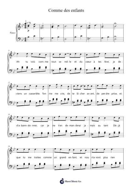 Comme des enfants Sheet Music by Cœur de Pirate-Arr.Funkdrich Mansbing