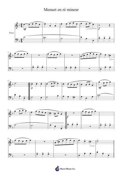 Menuet en Ré Mineur Sheet Music by Leopold Mozart-Arr.Toutfey