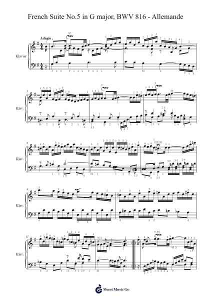 French Suite No. 5 in G Major, BWV 816: I. Allemande Sheet Music by Johann Sebastian Bach-Arr.Blairharte Titess