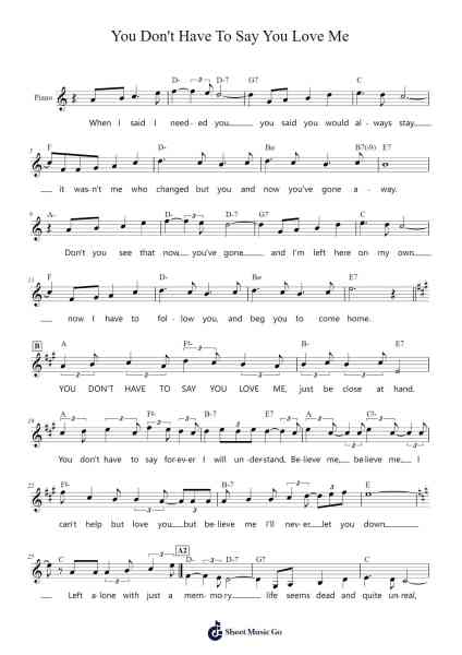 You Don't Have To Say You Love Me Sheet Music by Pino Donaggio-Arr.Hughlon