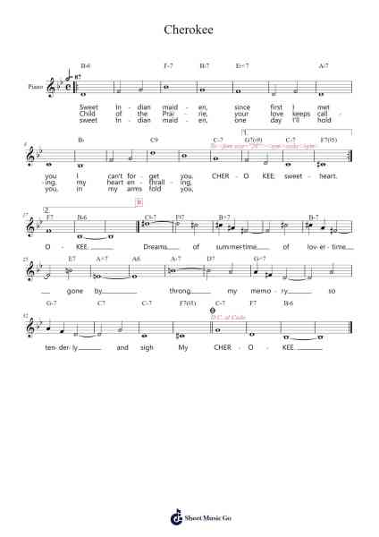 Cherokee Sheet Music by Ray Noble-Arr.Crotiane Shawshop