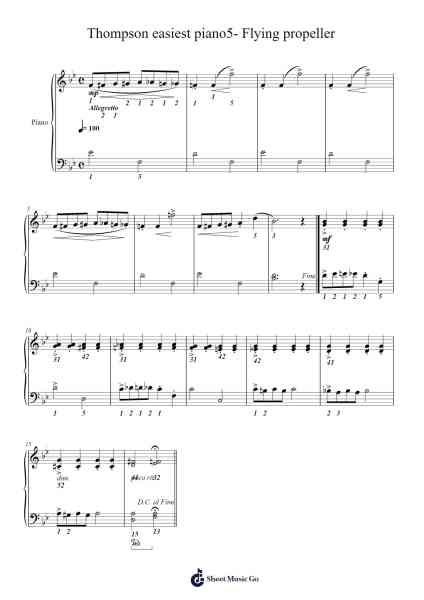 Thompson easiest piano5- Flying propeller Sheet Music by John Thompson-Arr.Walshfox