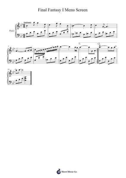 Final Fantasy I Menu Screen Sheet Music by Nobuo Uematsu-Arr.Theopys