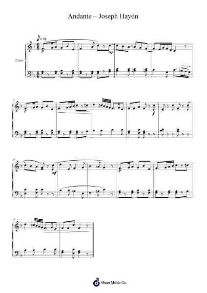 Andante Sheet Music by Joseph Haydn-Arr.Yonnggiles