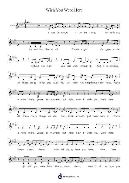 Wish You Were Here Sheet Music by Avril Lavigne-Arr.Maudfox Mikejames