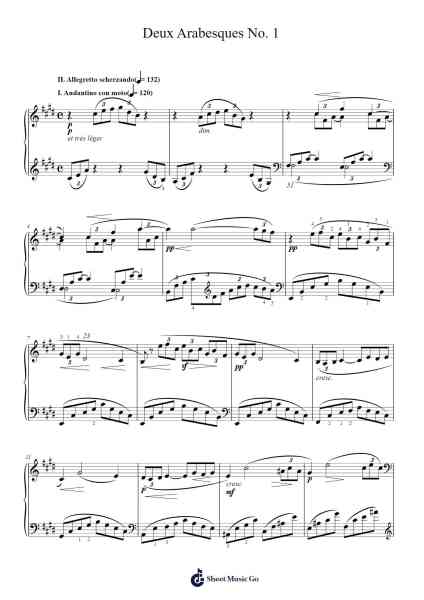 Deux Arabesques No. 1 in E Major, L. 66 Sheet Music by Claude Debussy-Arr.Jebois Hudlap