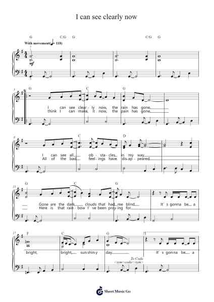 I can see clearly now Sheet Music by Jimmy Cliff/Johnny Nash-Arr.Yulegus