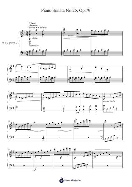 Piano Sonata No. 25 in G Major, Op. 79 Sheet Music by Ludwig van Beethoven-Arr.Quintle